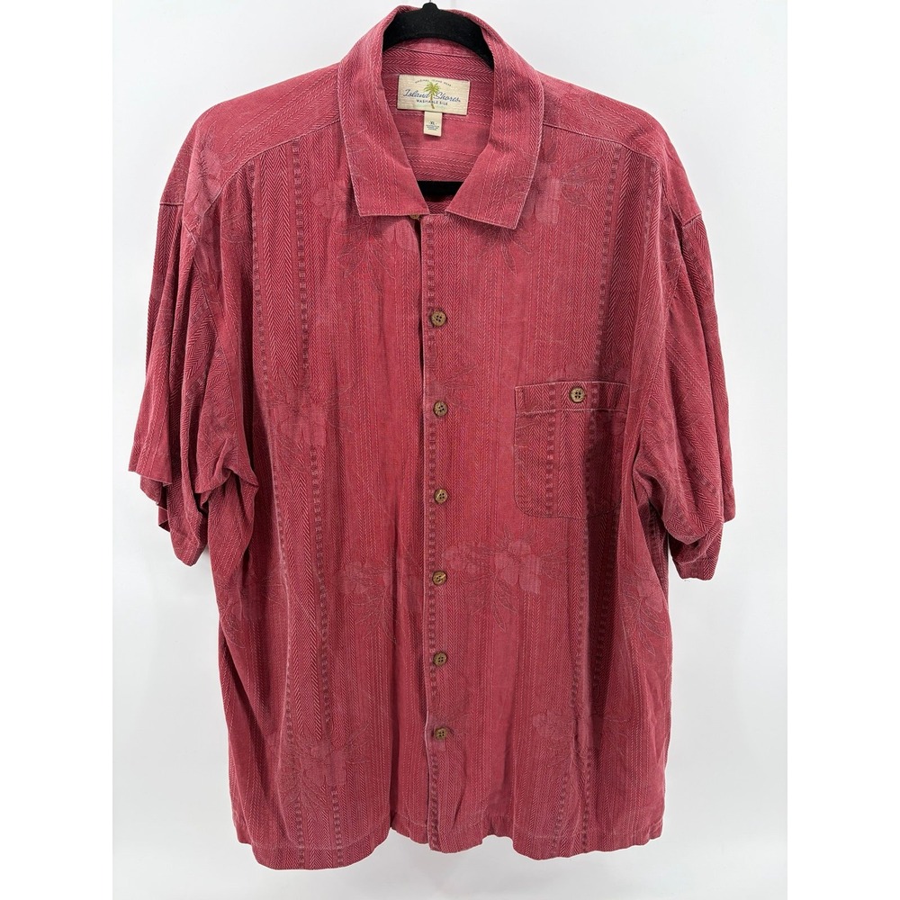 Island Shores, 100% Washable Silk, Hawaiian Floral SS Button-Up Shirt, Men's XL